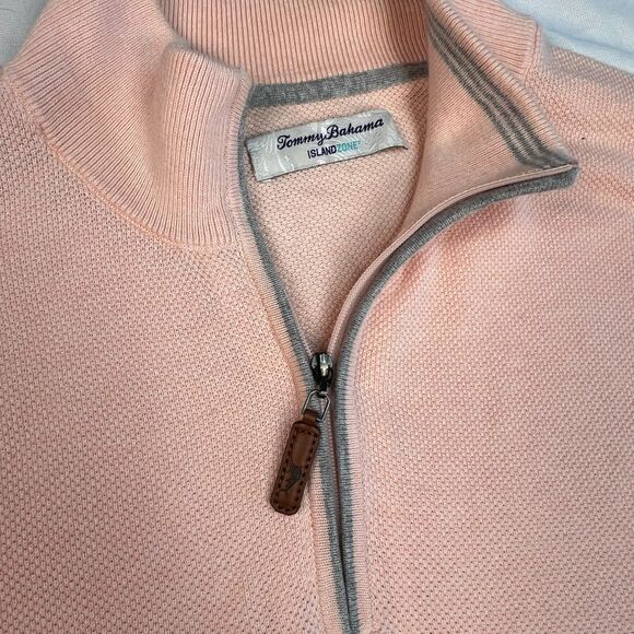 Tommy Bahama Men's Pink 3/4 Zip Up Waffle Long Sleeve Size M - Picture 4 of 5